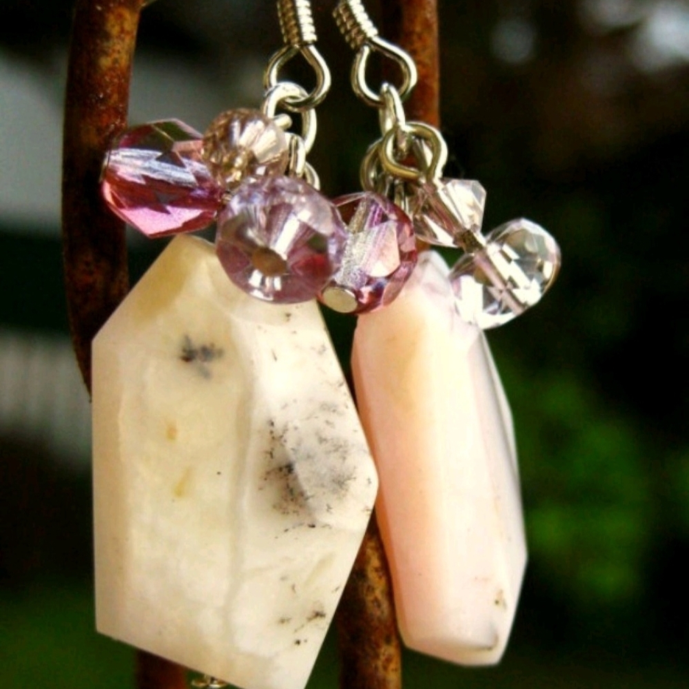 Chic Pink Opal and Crystal Dangle Earrings